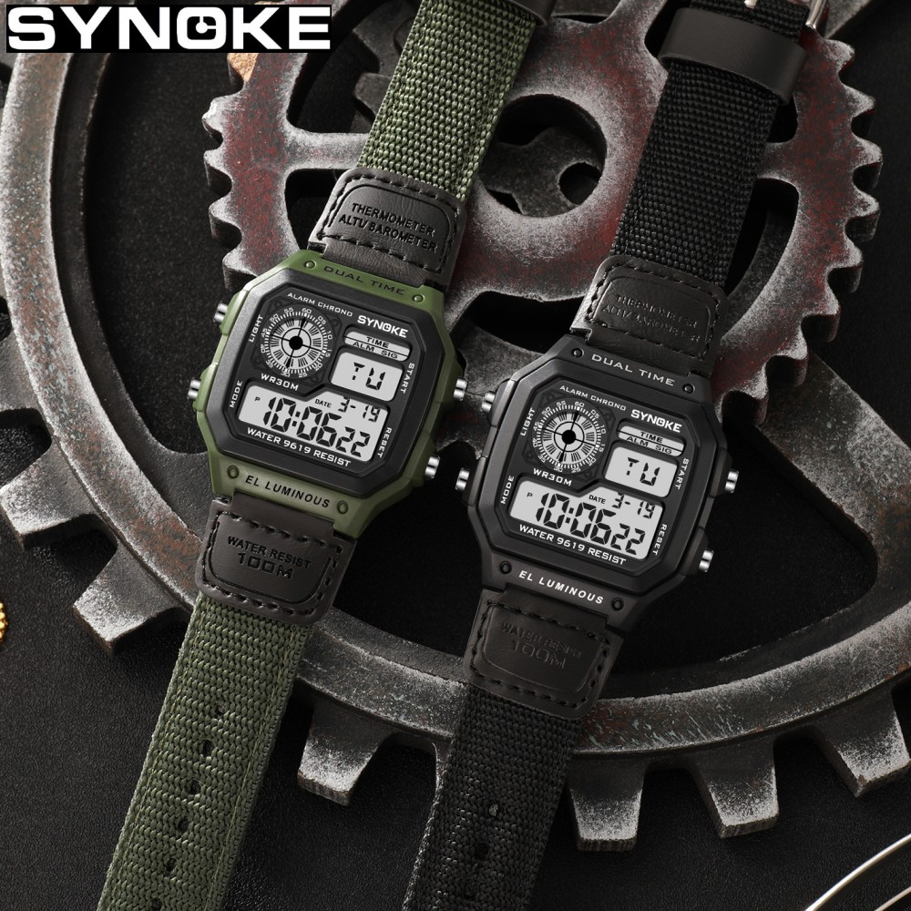 Canvas Strap Watch - Synoke 남자를위한 야외 군사 디지털 시계