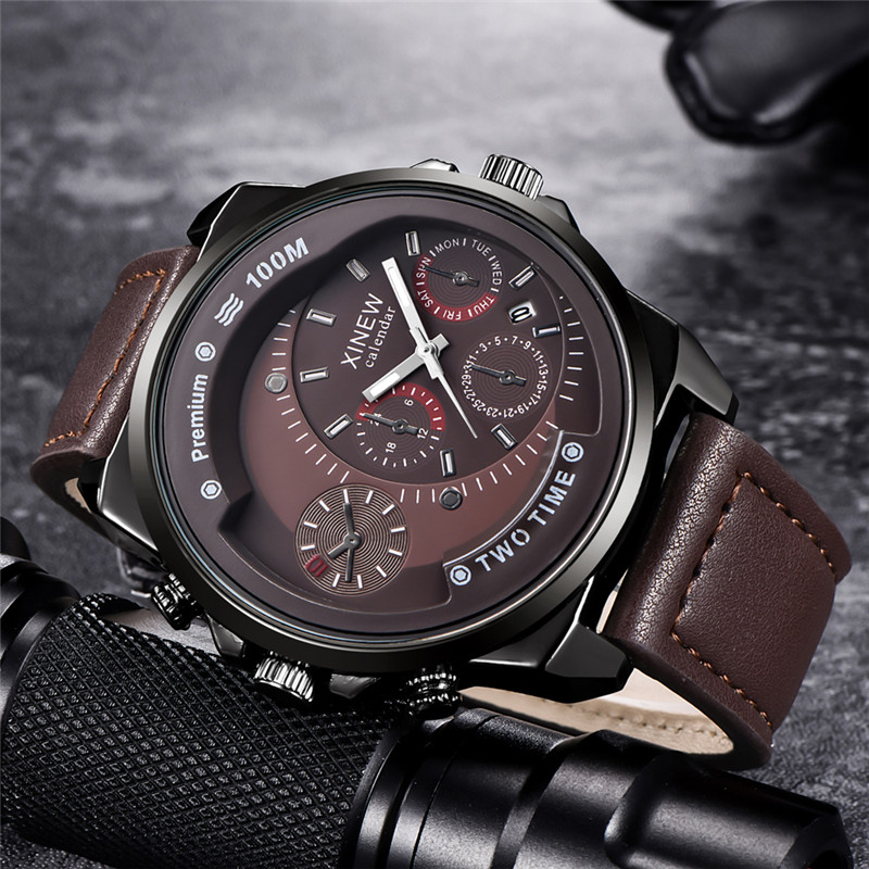Leather Watch Band Men - 오리지널 XINEW 브랜드 남성 시계 블랙