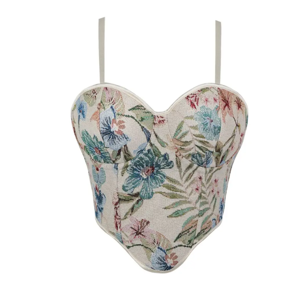 Tropic Strap Vintage - 여성용 스파게티 스트랩 스윗하트 코르셋 빈티지