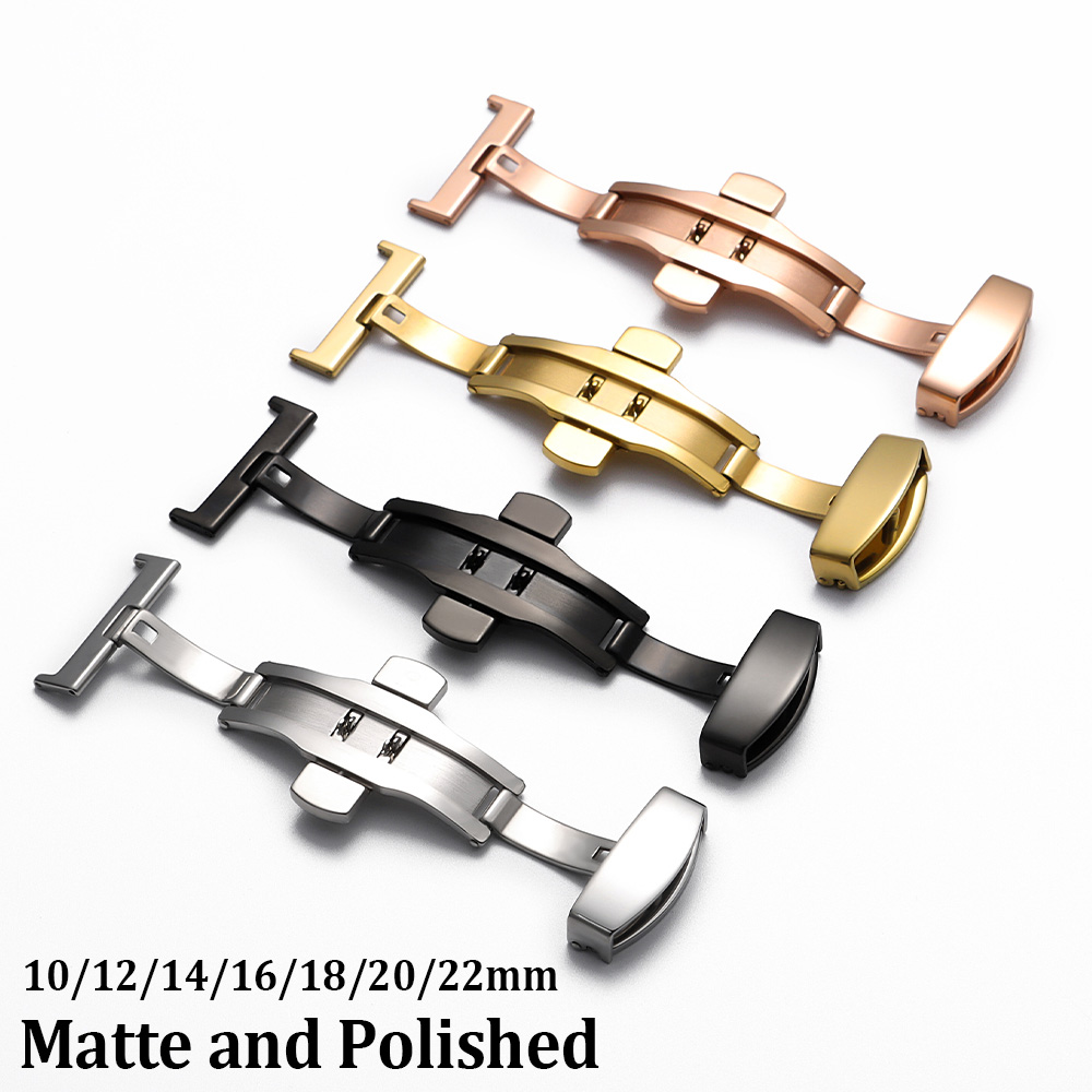 Butterfly Clasp Deployant - 10/12/14/16/18/20/22mm 광택 무광택 접이식 버튼 스테인레스