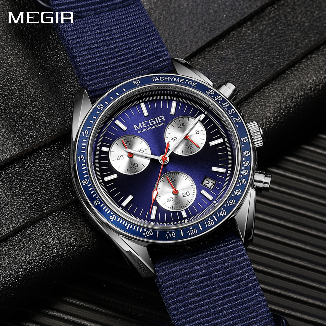Canvas Strap Watch - MEGIR 크로노그래프 캔버스 스트랩 남성 스포츠