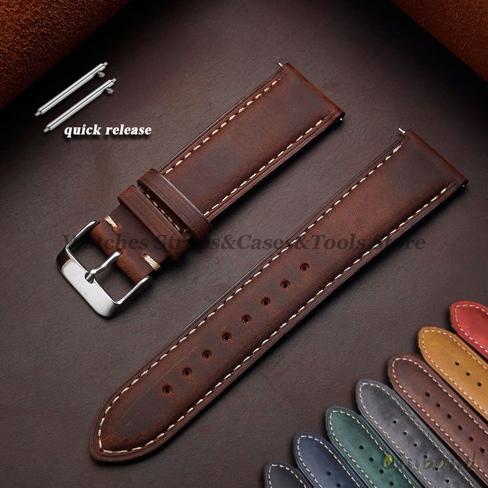 Leather Strap Quick Release - 빈티지 소 가죽 시계 스트랩 14mm