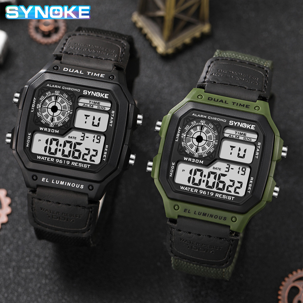 Synoke 남자를위한 야외 군사 디지털 시계 패션 레 - Canvas Strap Watch 리뷰 및 가격
