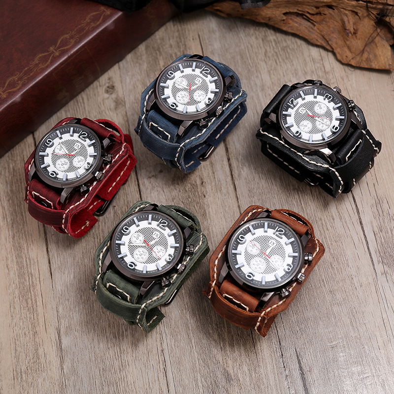 새로운 레트로 남성 시계 정품 가죽 와이드 시계 밴드  - Leather Watch Band Men 리뷰 및 가격