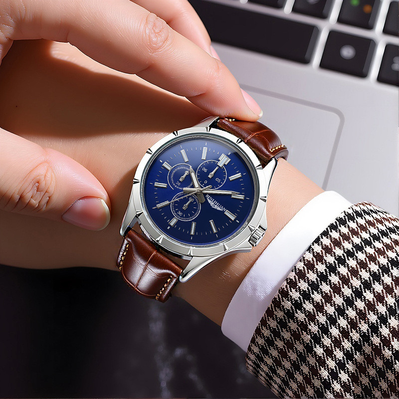 남성용 크로노그래프 쿼츠 시계, 블루 다이얼 브라운 가 - Leather Watch Band Men 리뷰 및 가격