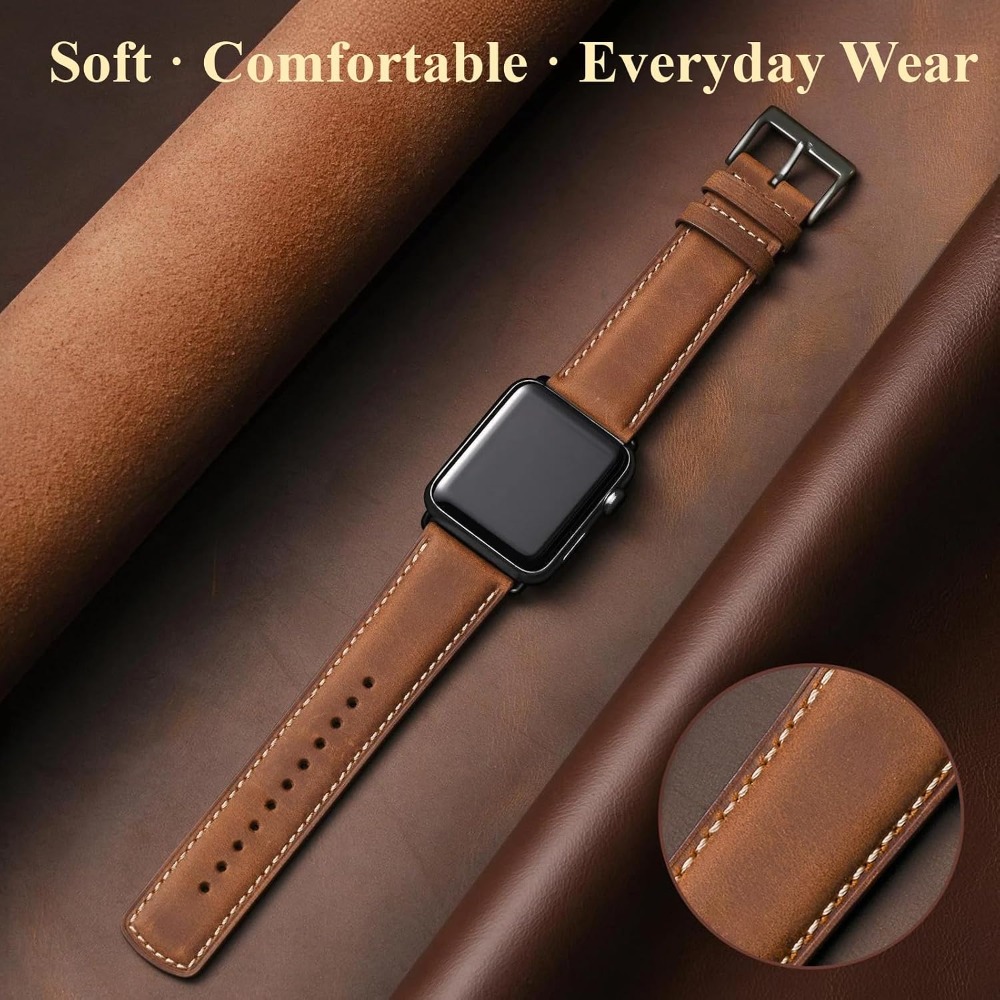 탑 그레인 가죽 밴드, 애플워치 42/44/45/46/ - Leather Watch Band Men 리뷰 및 가격