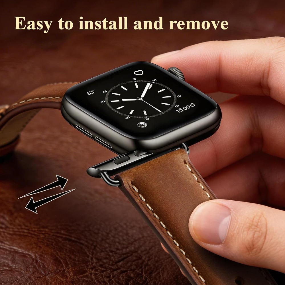 탑 그레인 가죽 밴드, 애플워치 42/44/45/46/ - Leather Watch Band Men 리뷰 및 가격
