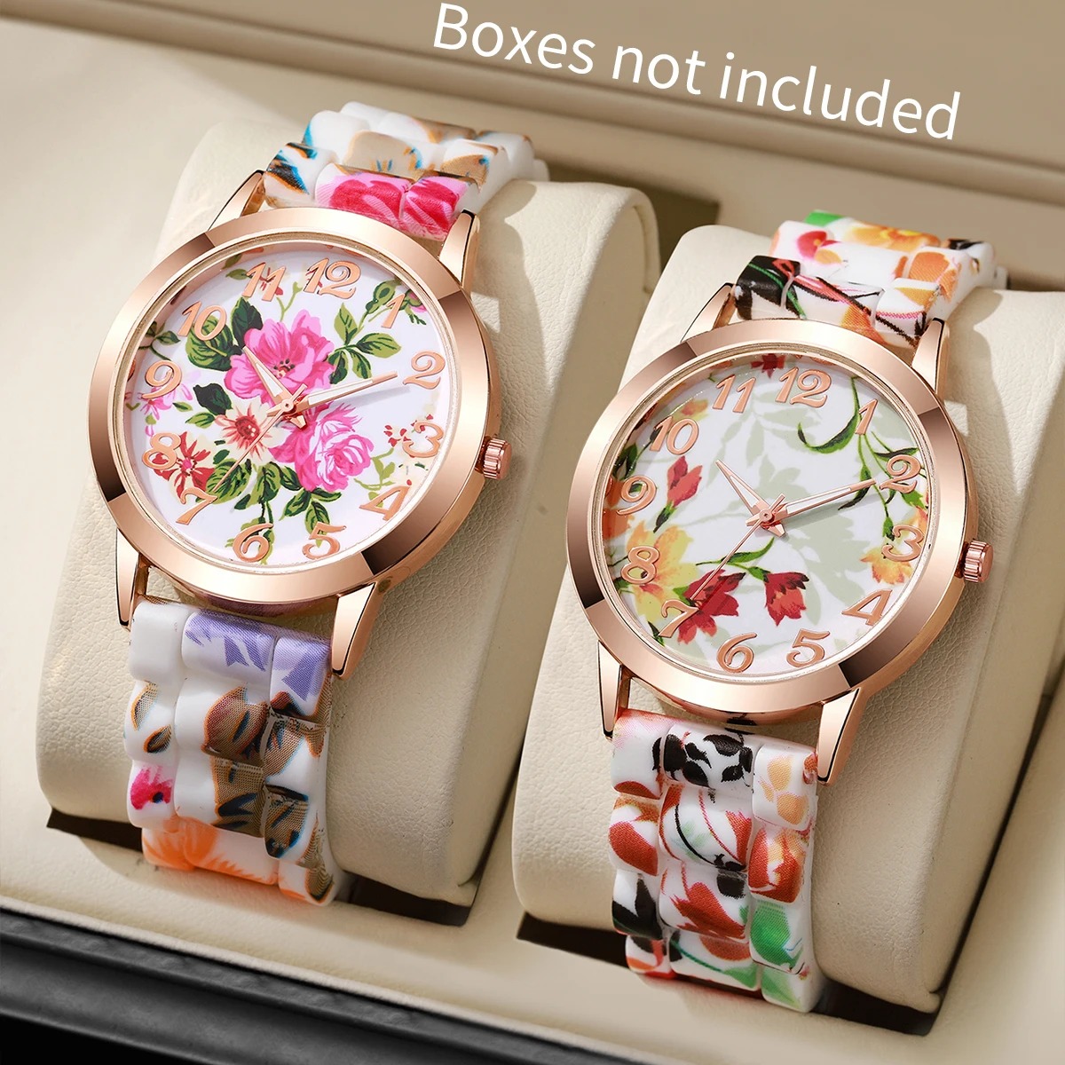 2PCS 패션 플라워 프린트 여성용 시계 캐주얼 실리콘 - Silicone Band Women 리뷰 및 가격