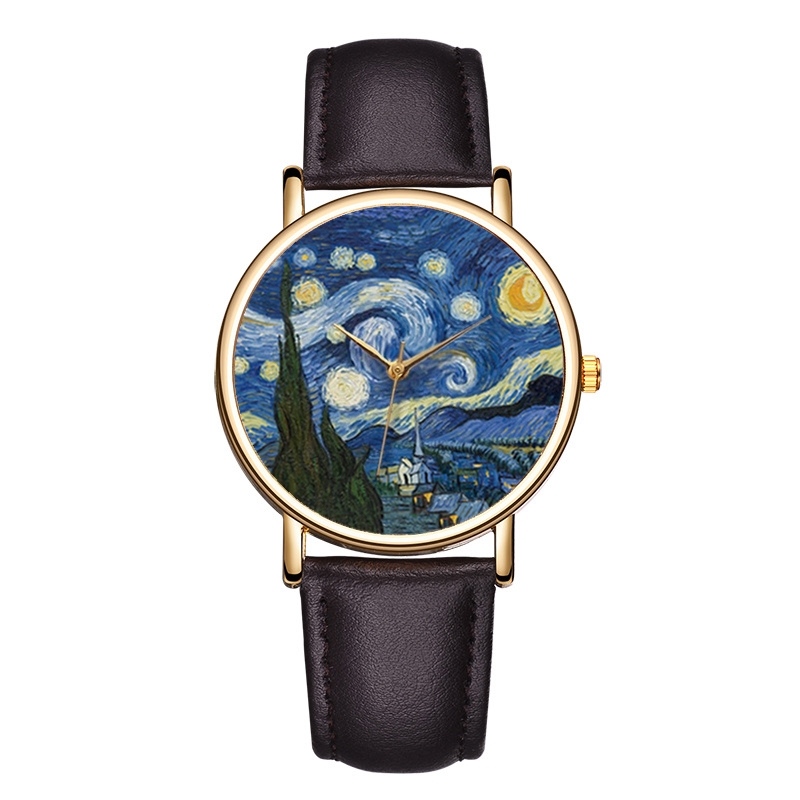 반 고흐 그림 디자인 여성용 남성용 메탈 케이스 가죽  - Leather Watch Band Men 리뷰 및 가격